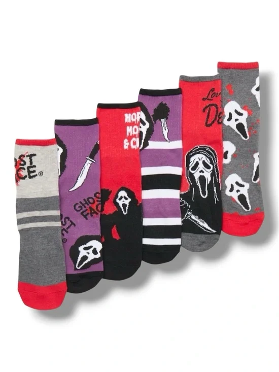 6-Pack Ghost Face Halloween Funny Novelty Quarter Crew Ankle Socks - NWT