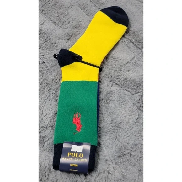 Polo Ralph Lauren Socks Mens 10-13 Multicolor Colorblock Big Pony Mid Calf Japan