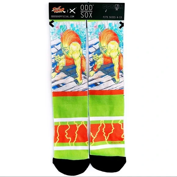 Odd Sox Street Fighter Crew Socks Mens Womens Blanka Video Game Fun Novelty Gift