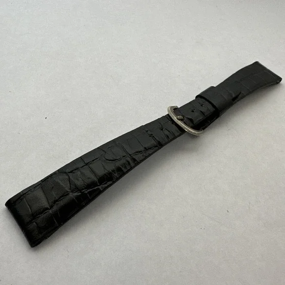 Caravelle Black Leather Watch Strap 18mm Croc Embossed Silver Horseshoe Buckle