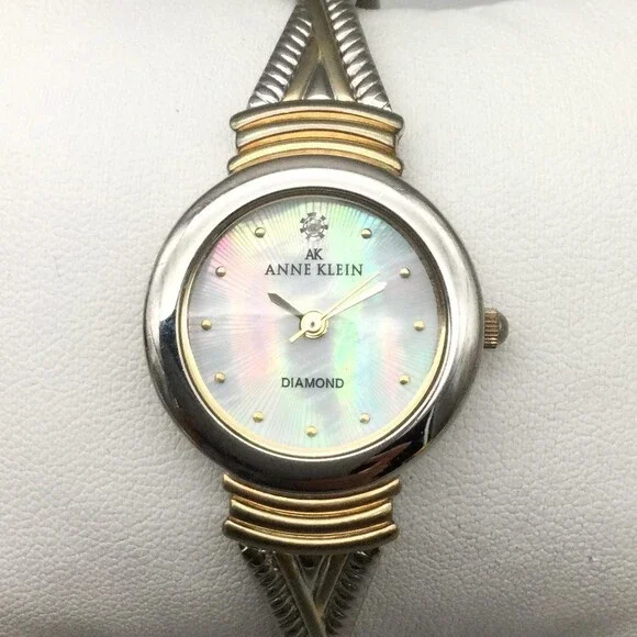 Anne Klein Womens Watch 25mm MOP Dial Silver Gold Two Tone New Battery 6.75