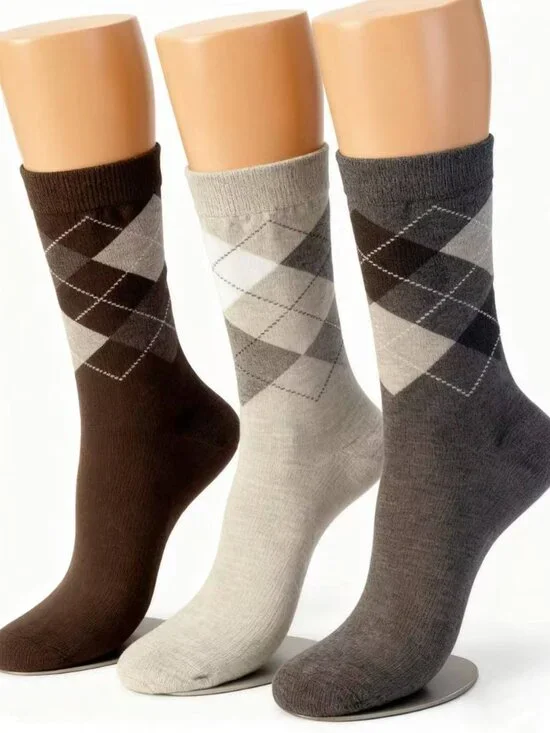 6 Pairs Classic Comfort Meets Timeless Style: Men's Argyle Crew Socks