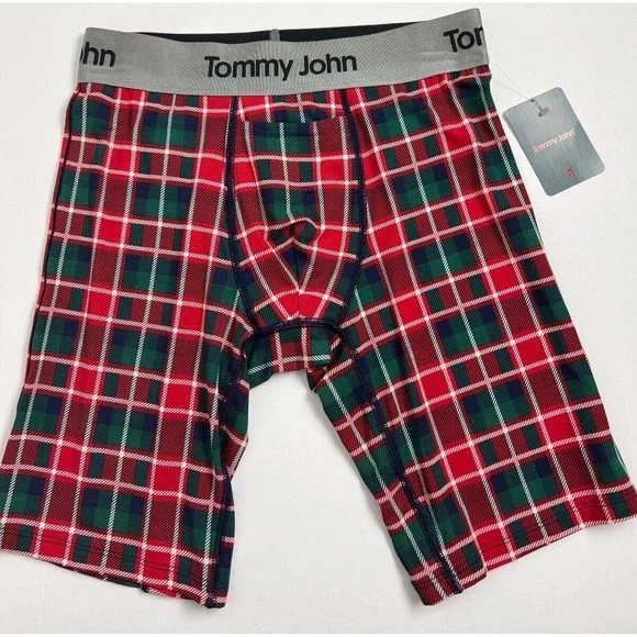 Tommy John Mens Boxer Brief Size Small Christmas Second Skin Haute Plaid Long C6