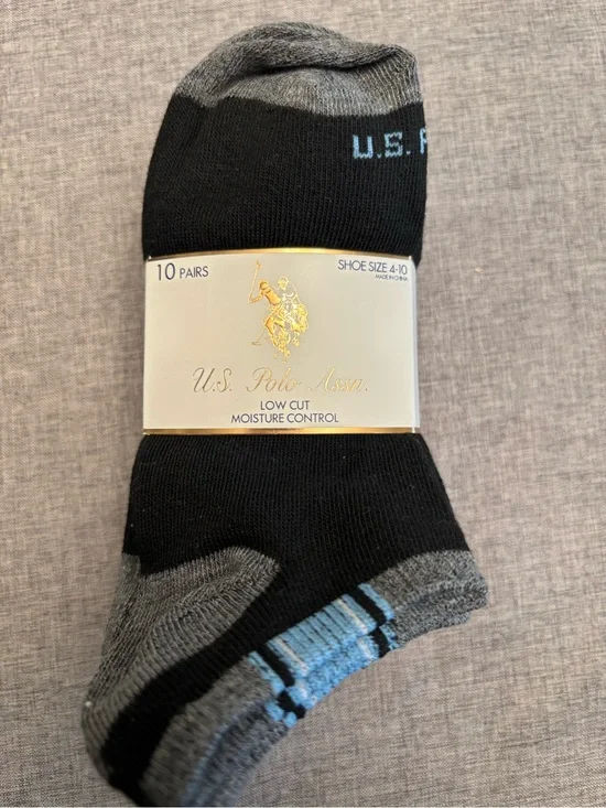 U.S. Polo Assn. Gray and Black Crew Socks with Multicolor Stripe Accents