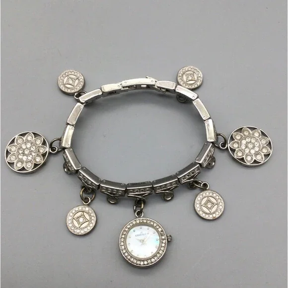 Anne Klein Watch Women 20mm Silver Tone Bling Charm Bracelet Band New Battery 7