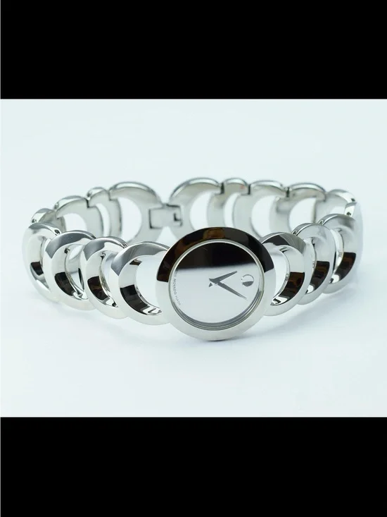 Movado Silver-Tone Circular Link Bracelet Watch with Round Face