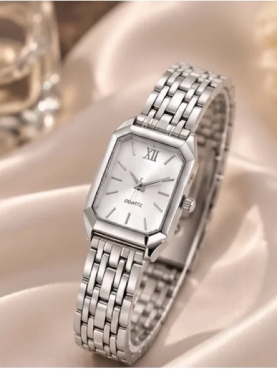 Women’s Silver Rectangle Bracelet Watch | Elegant Minimalist Quartz Wristwatch