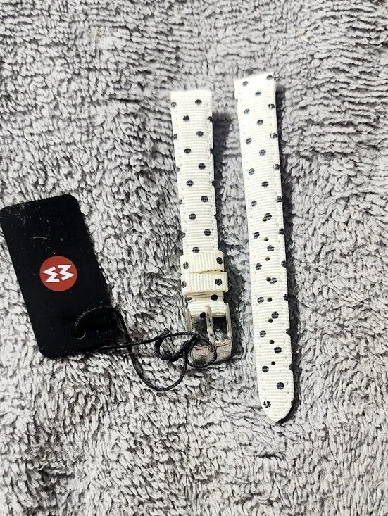 Genuine Michele White Polka Dot Watch Strap - Black Dots