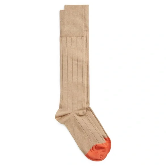 EDWARD ARMAH MENS PIMA COTTON BLEND RIBBED DRESS SOCKS KHAKI OS NWOT