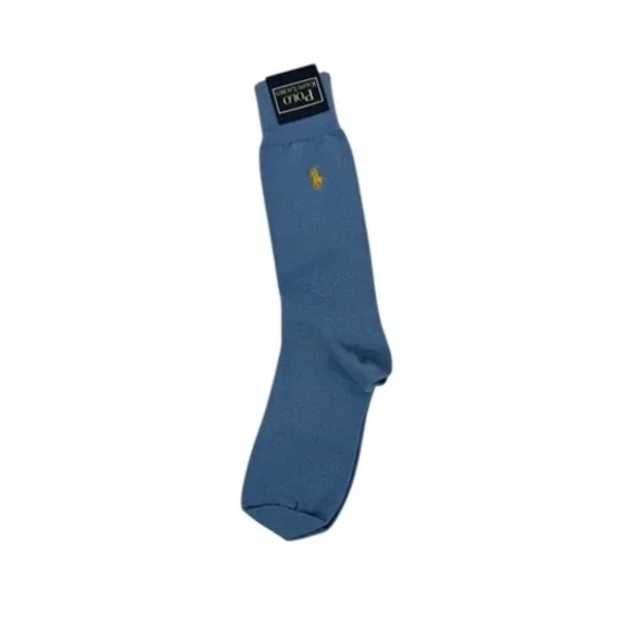 Polo Ralph Lauren Crew Socks Mens 10-13 Sky Blue Yellow Pony Embroidery 8112 NEW