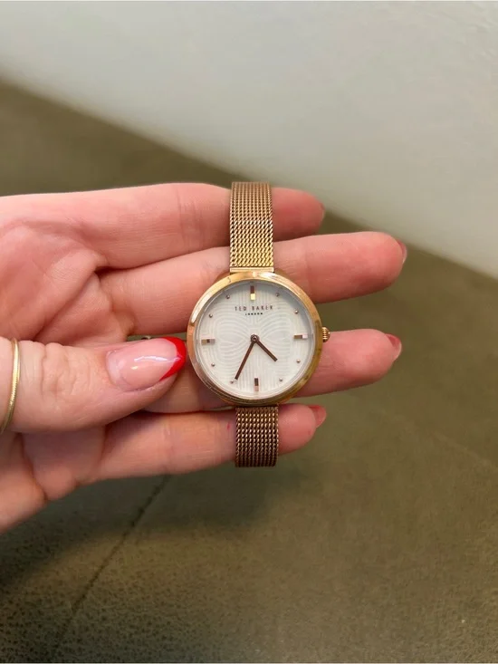 Ted Baker Rose Gold Mesh Band Watch with White Dial