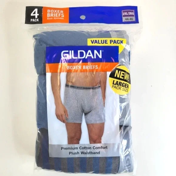Gildan Boxer briefs Premium Cotton comfort plush waistband 4 pack size 2XL NEW