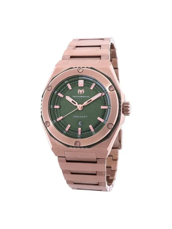 NWT Technomarine Coral Quartz Olive Green Dial Ladies Watch