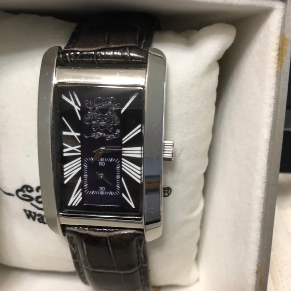 Ed Hardy leather watch with secondhand