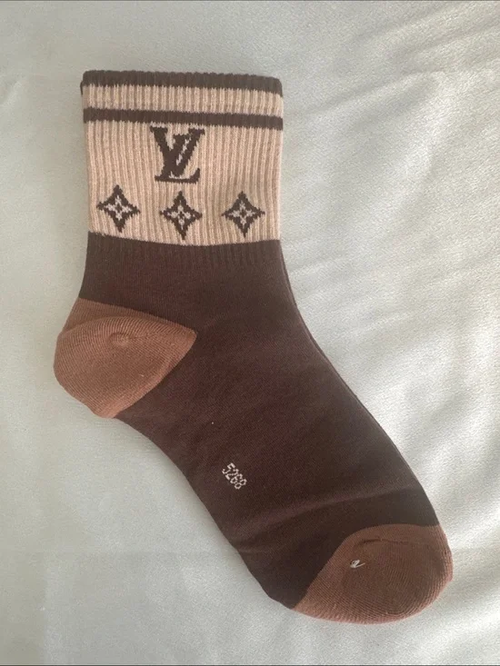 New! Louis Vuitton Men's Brown Logo Crew Socks - Luxury Designer Style