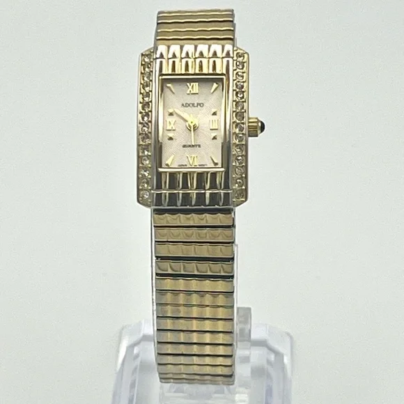 Vintage Adolfo Petite Gold tone and Crystals Ladies Watch Working