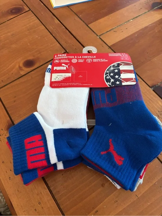 Puma Men's Athletic Ankle Socks in Blue, White & Red (6 Pack)