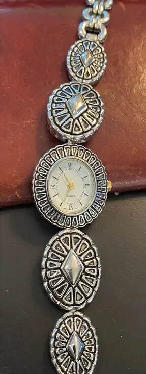Women's Silver Tone 25mm Deco Style Watch, Intricate Design