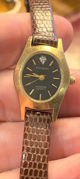 Women's 20mm Gold Tone Armitron Diamond Watch, Leather Band