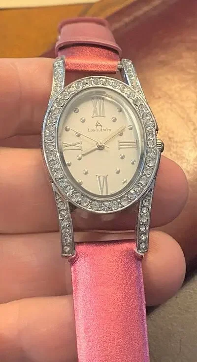 Women's 27mm Louis Arden Watch, Silver Tone with Crystal Accents, Leather Band