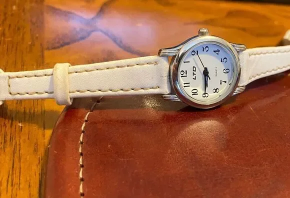 Women's Silver Tone LTD Quartz Watch, White Band, New Battery