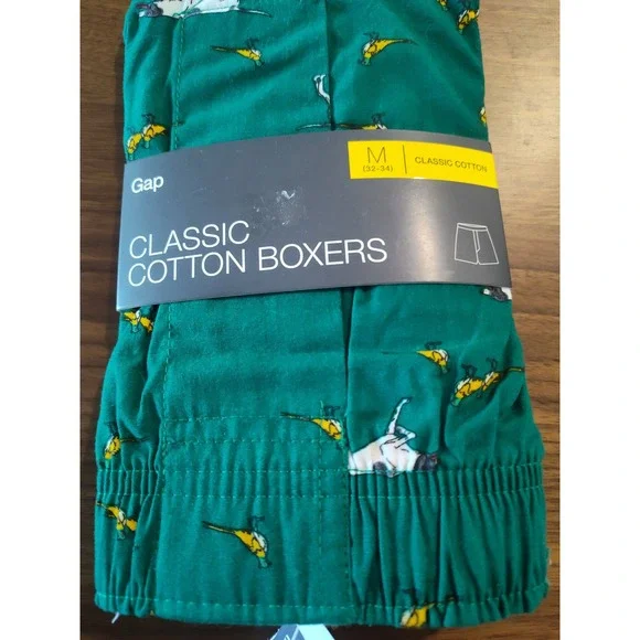 Gap Mens Classic Cotton Boxers Green Pheasant Hunting Dog Print Size M 32-34 NEW