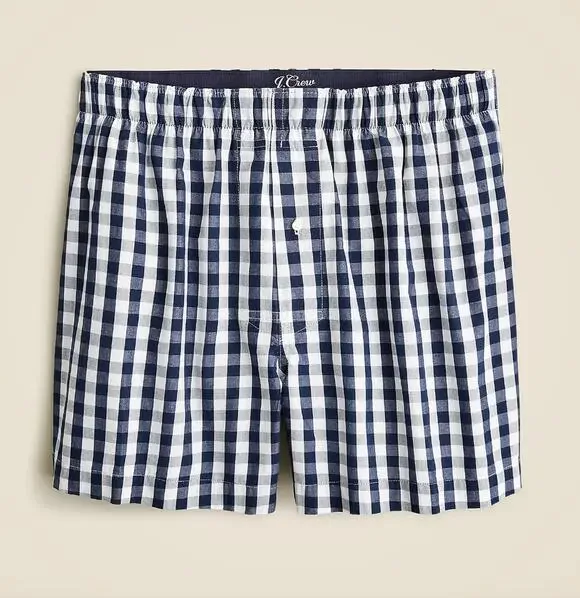 J.Crew Patterned Boxers Mens Gingham Navy Cotton Lounge Beach Sleep XS NWT