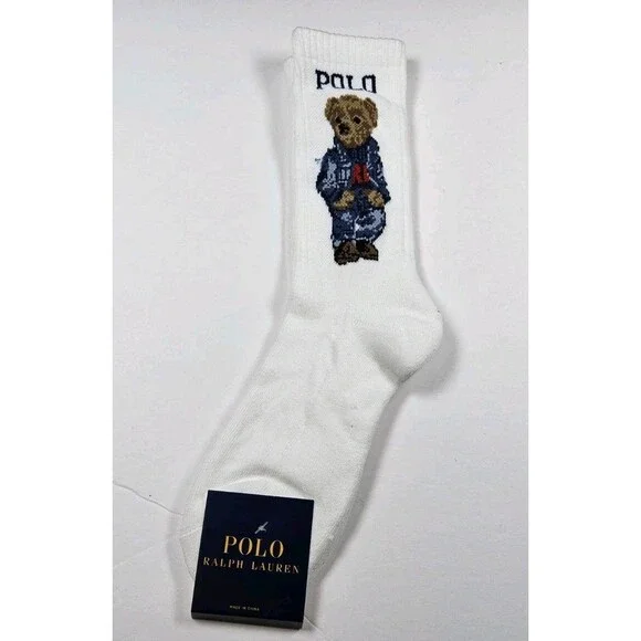 Polo Ralph Lauren Denim Bear Crew Socks Size 13-16 Flawed