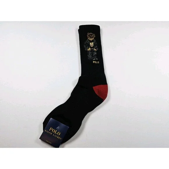 Polo Ralph Lauren Bear Tiger Black Outfit Crew Socks Size 13-16 Flawed