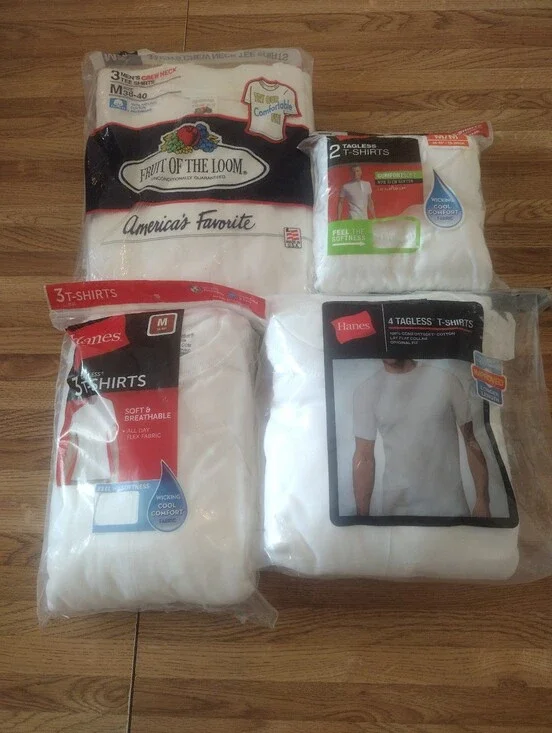 Lot of 12 Sz Medium Men's Crew Under Shirts (Hanes) (Fruit of the Loom) 4 packs
