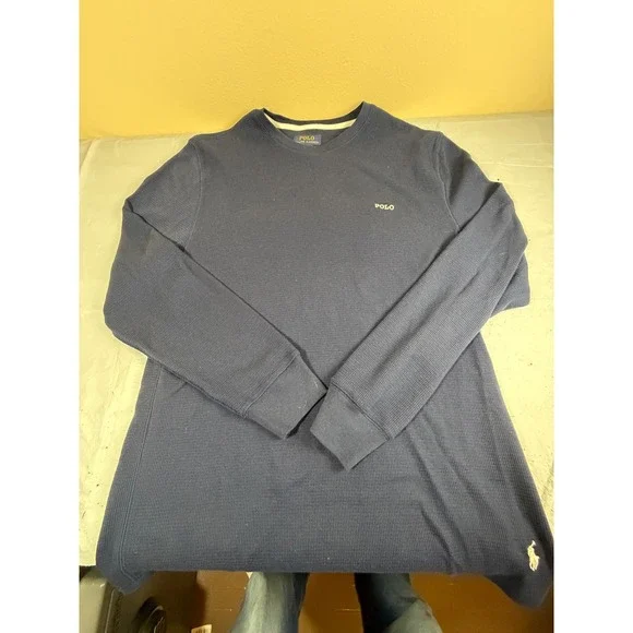 Polo Ralph Lauren Mens Large Navy Blue Waffle Knit Thermal Sleep Shirt PWLC2F