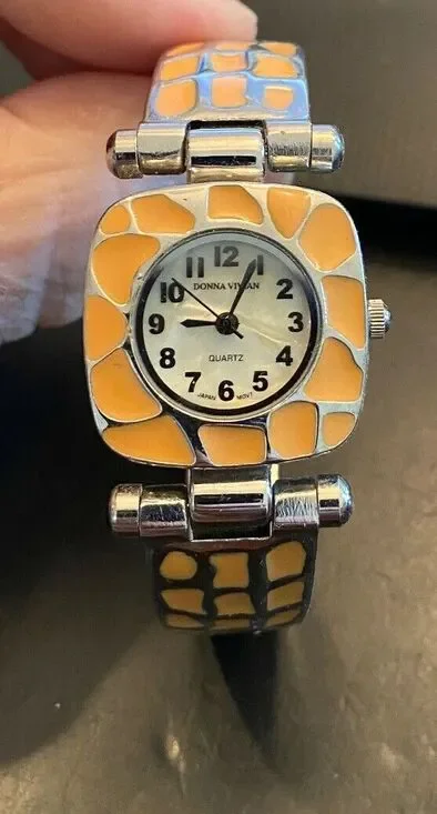 Women's Donna Vivian Watch, Bangle Bracelet, Silver Tone with Peach Enamel Accen