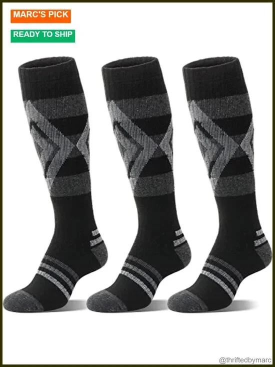 3 Pairs Merino Wool Ski Socks Thermal Winter Thick Knee High for Snowboarding