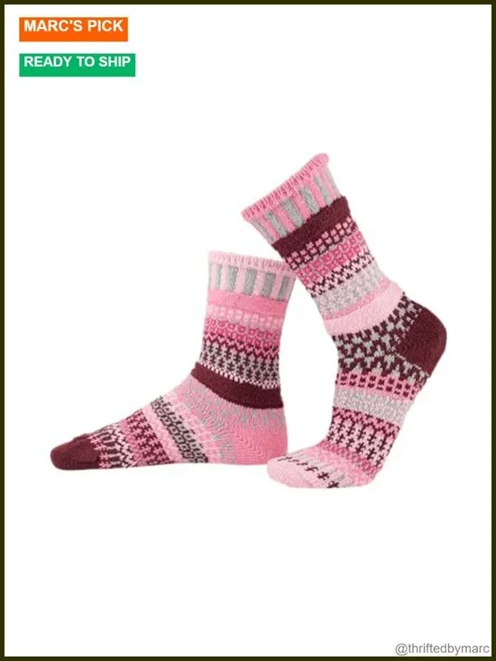 Recycled Cotton Mismatched Crew Socks - Eco-Friendly Hand-Knit Feel