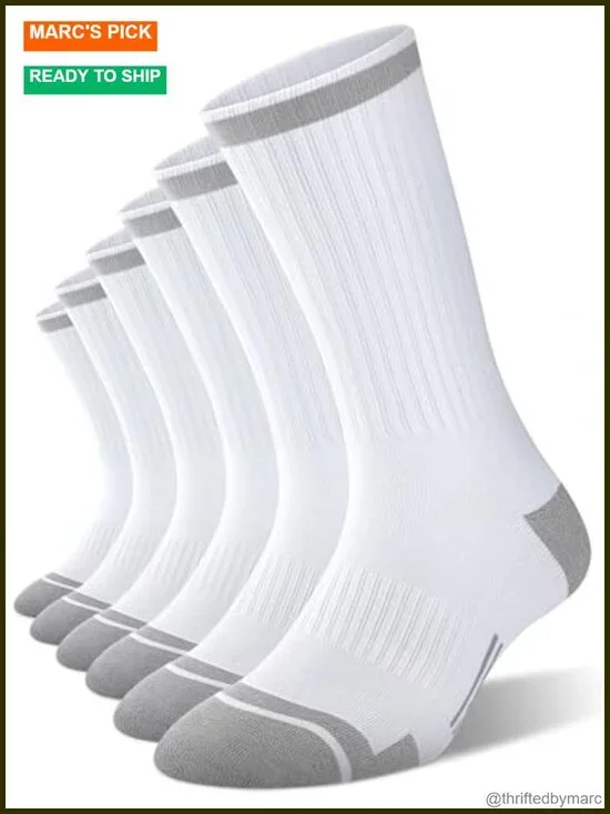 6 Pack Men's Athletic Moisture Wicking Crew Socks Cushioned Sport Running Work