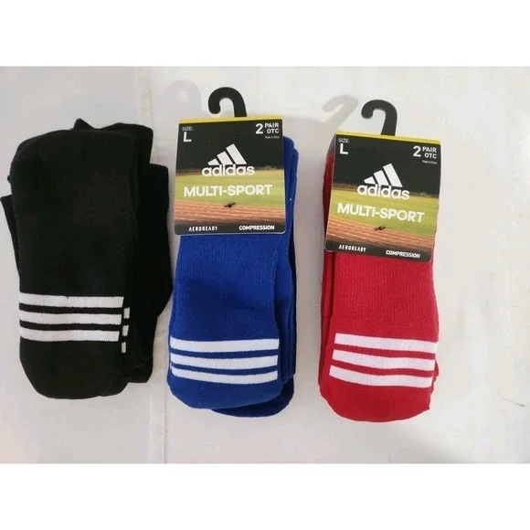 6 PAIR 3 PACKS ADIDAS MULTI‎ SPORT OVER THE CALF COMPRESSION SOCKS LARGE BLACK