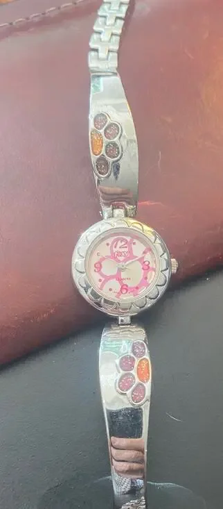 Women's silver Tone 22mm Foxy Watch, Purple and Pink Flower Pattern Face/Band