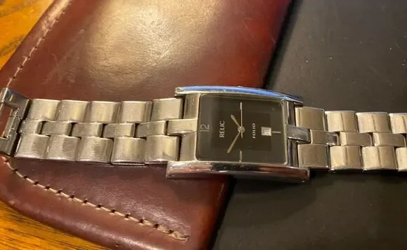 Women's 28mm silver Tone Relic Folio Watch, Black Face, All Stainless, WR 30M