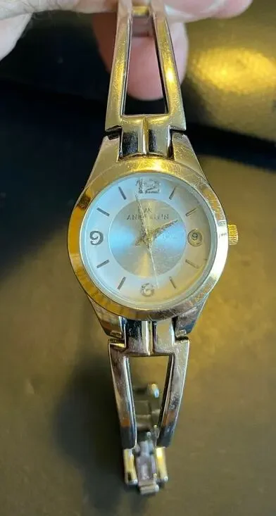 Women's Anne Klein Watch, Silver Tone Bracelet Band, Date, Gold Tone Numbers