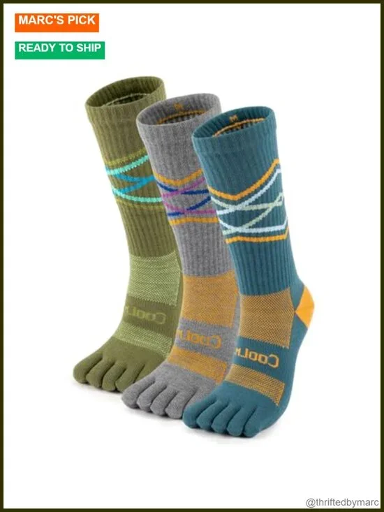 Coolmax Toe Socks Crew Running Socks Moisture Wicking 3 Pairs