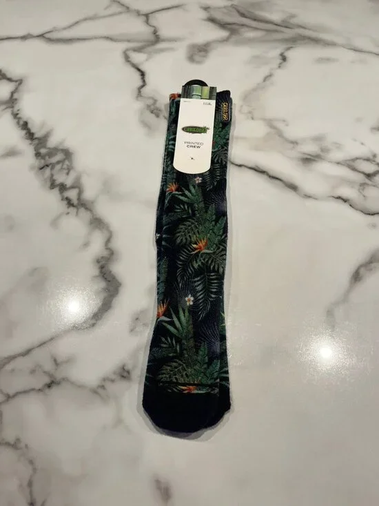 NWT Cariloha Bamboo Printed Crew Socks Tropical Foliage - Size L