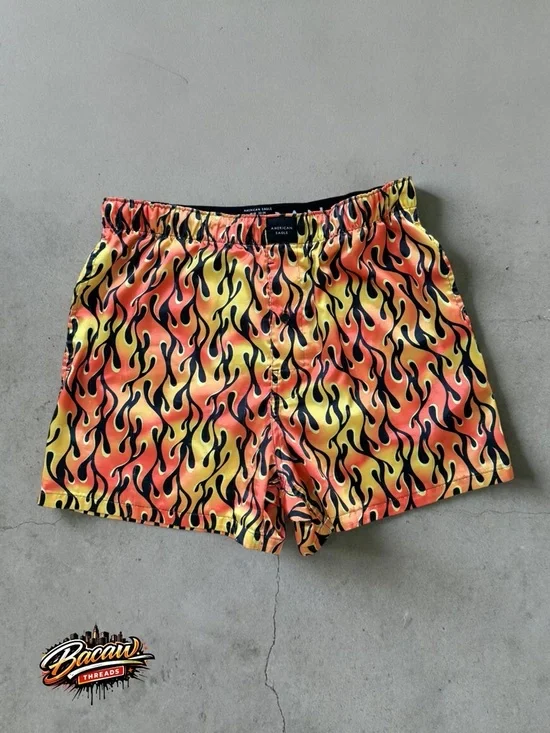 AEO American Eagle Flames Satin Pocket Boxer Shorts