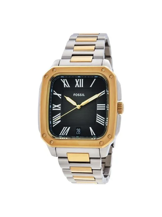 NWT Fossil Crosby Quartz Black Dial Two-Tone Men's Watch