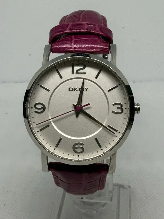 DKNY NY-8072 Ladies Watch Silver-Tone Dial Purple Crocodile Leather Strap