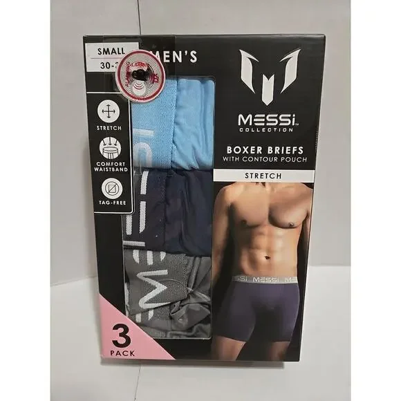 MESSI COLLECTION 3 Pack Mens Stretch Boxer Briefs NAVY SMALL NEW