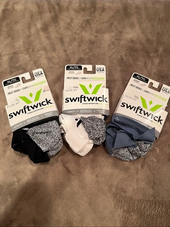 Swiftwick Flite XT Golfing Athletic Socks - Black, White & Blue (3-Pack)