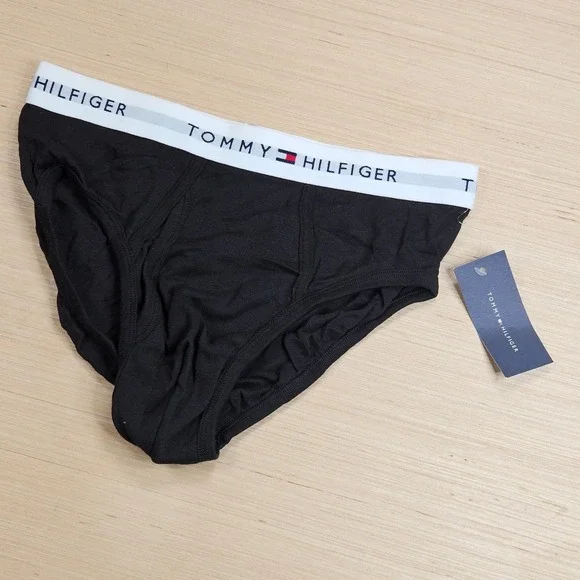 Tommy Hilfiger Briefs Mens M Black Logo Waistband Cotton Underwear NEW