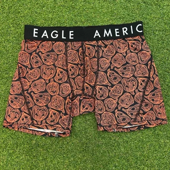 American Eagle Flex Boxer Briefs Mens Medium Orange Halloween Pumpkin Print 6in