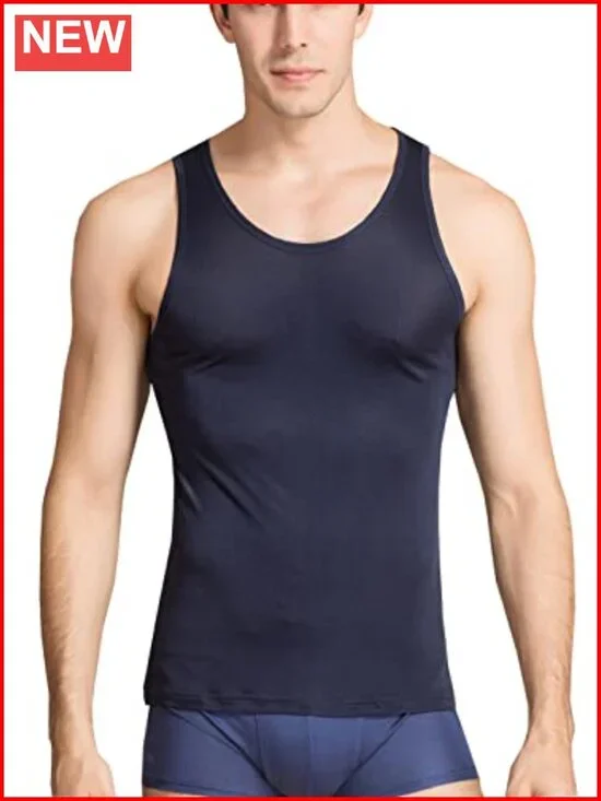 Men's Silk Tank Top Sleeveless Undershirt Breathable Classic A Shirt
