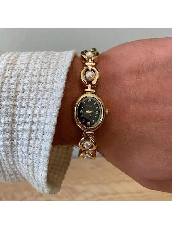 Y2K Gold Quartz Stainless Steel Stone Watch 8 Inch Unisex
